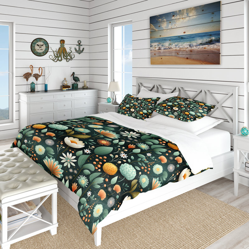 Ensemble de housse de couette Mint Poppies Motifs II, Housse de couette pour très grand lit et 2 très