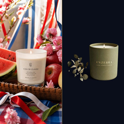 EnZebra Artisan Hand-Poured in the USA Candle - Color Guard (Fruity) in Olive Green Ceramic Tumbler, 12 oz