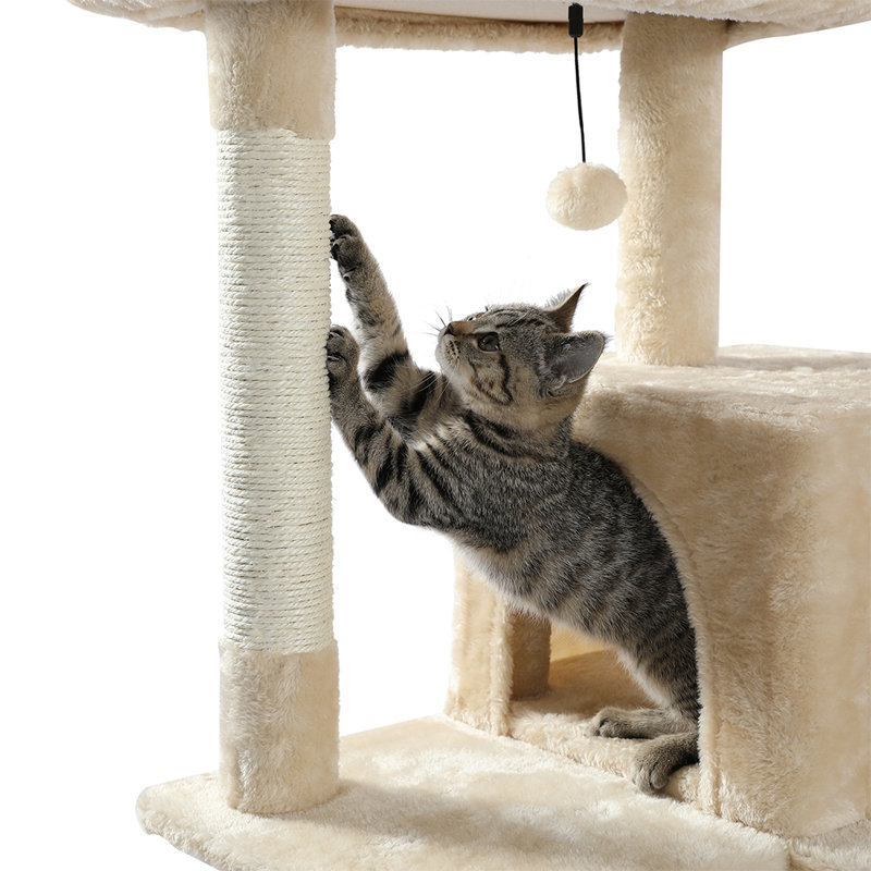 Grand arbre à chat Evleyn pour chat d'intérieur, tour pour chat multi-niveaux avec hamac très grand, Beige