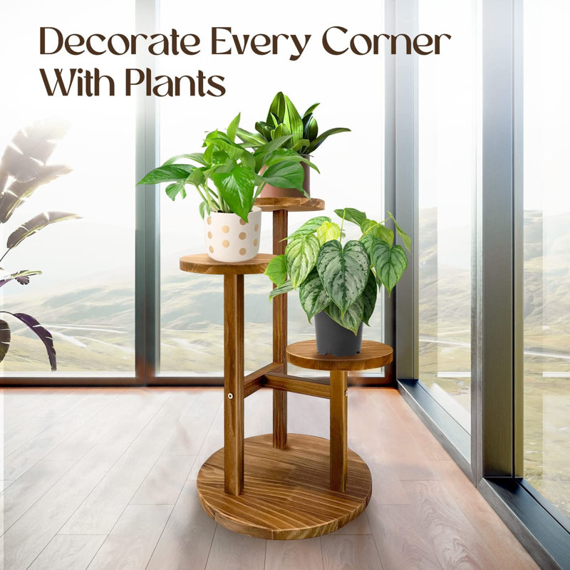 Étagère d'angle en bois à 3 niveaux pour plantes, présentoir à plantes à plusieurs niveaux pour l'intérieur et l'extérieur