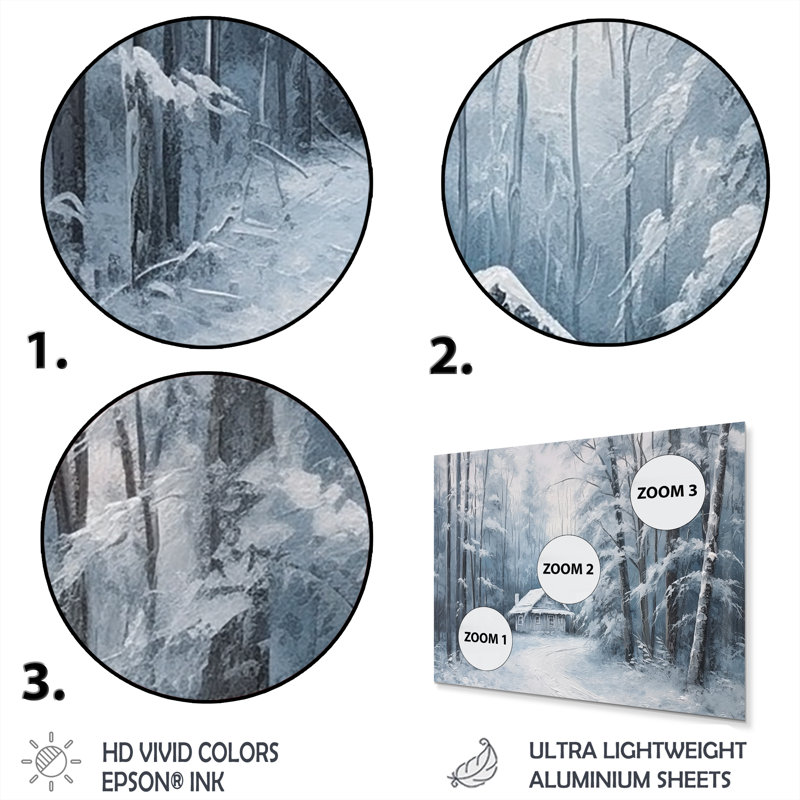 Cozy Snow Cabin I - impression sans cadre sur métal, H 16 po x l 32 po x P 1 po