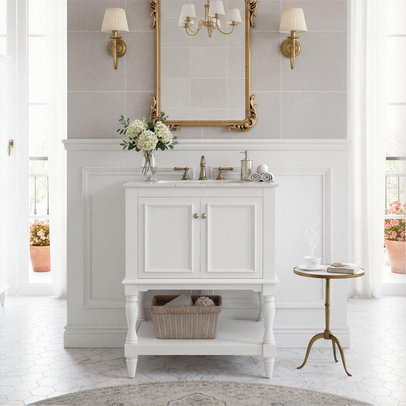 24-Inch Small Space Zoey With Sink, Compact Luxury Cabinet With 1 Door And Open Storage, Retro Inspired Design