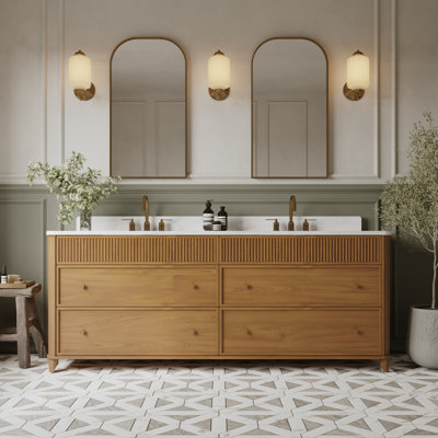 Kathryne Reeded 84" Vanity in Enhanced Natural Oak with Statuario Quartz Countertop