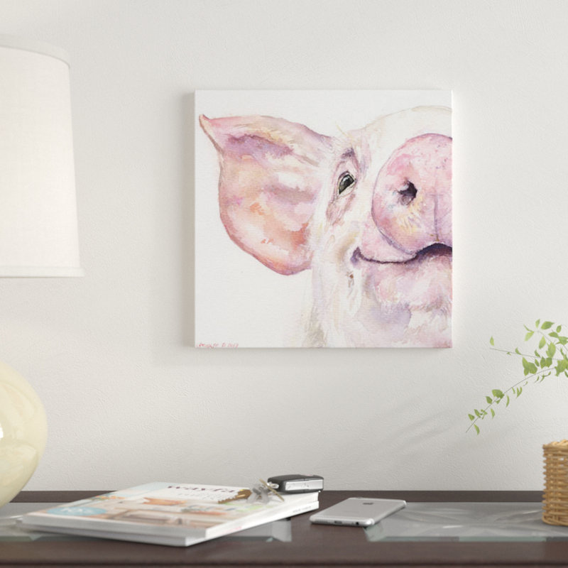 «Happy Pig» par George Dyachenko - Estampe numérique sur toile tendue avec châssis, H 37 po x l 37 po x P 1,5 po