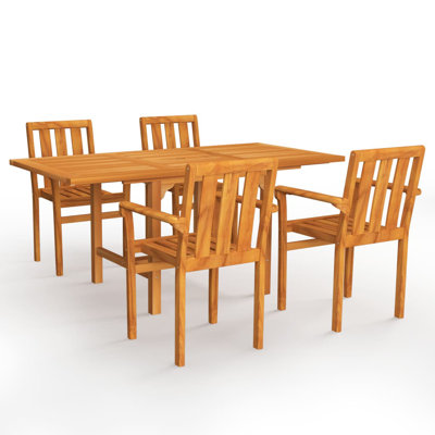 Partida 4 - Person Teak Wood Patio Dining Set with Extendable Rectangular Table