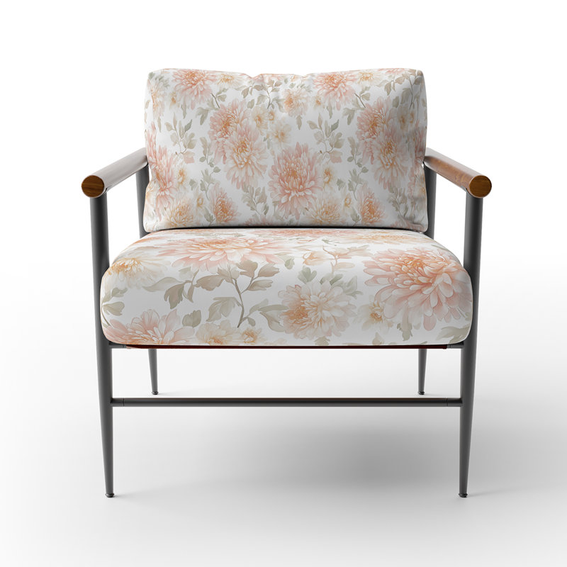 Fauteuil rembourré ivoire Country Farmhouse, Bras ronds bruns