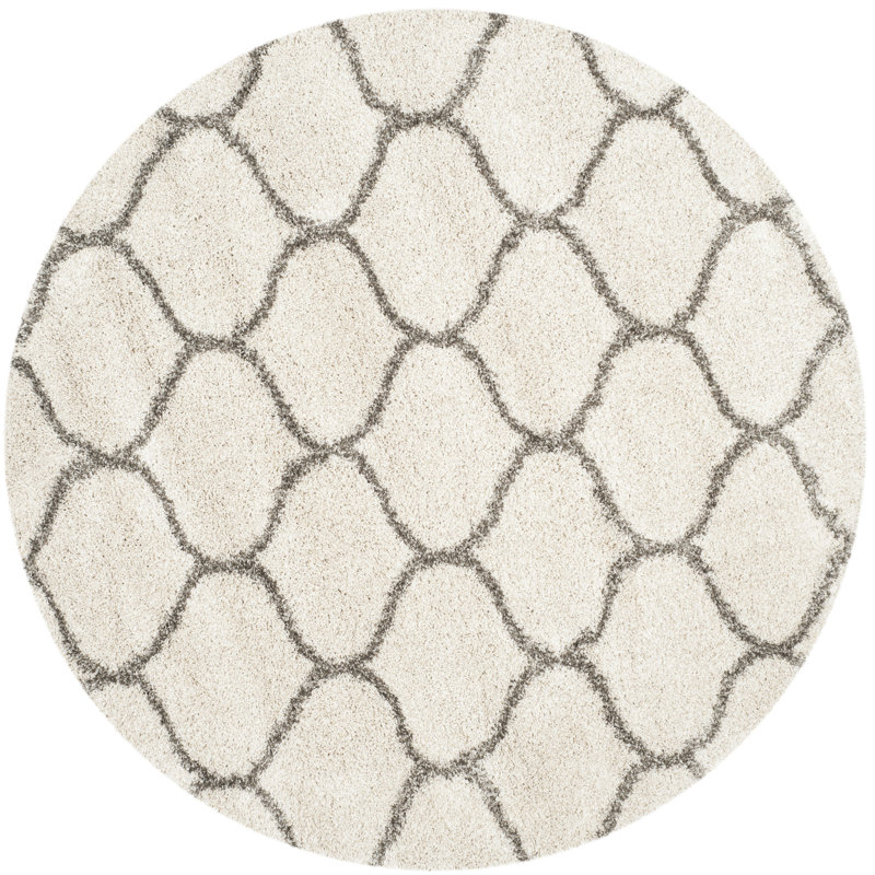 Tapis performance à motif géométrique à poil long Darrol, Rond 5 pi 3 po