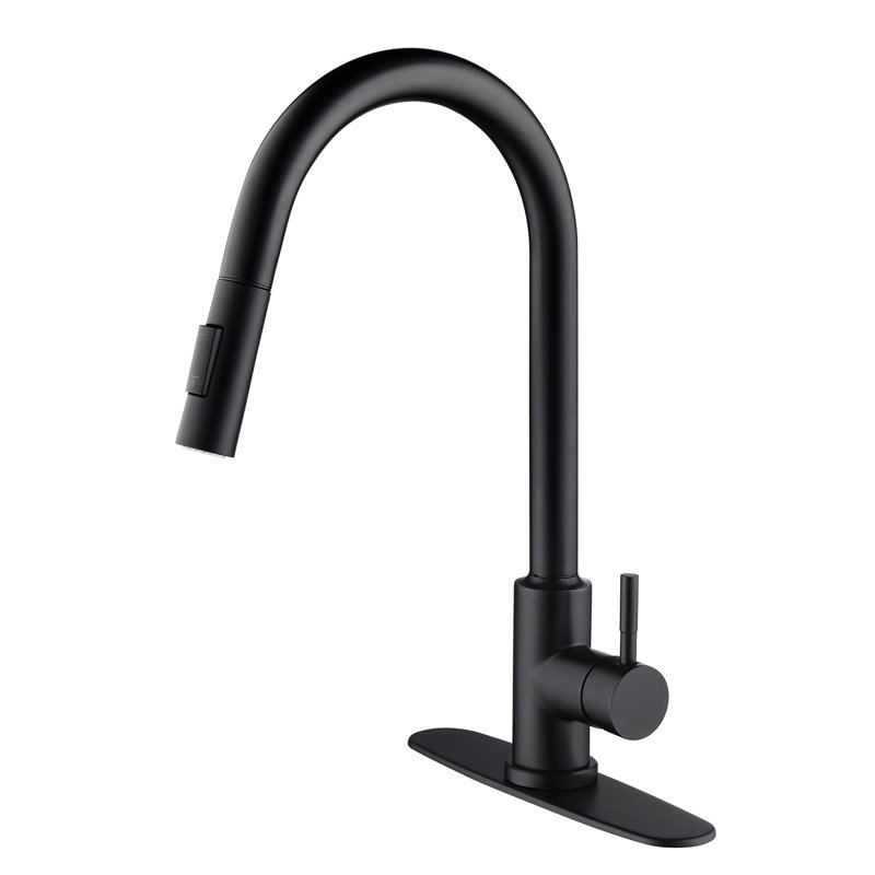 Robinet de cuisine tactile à tirer vers le bas - noir mat, fabriqué en acier inoxydable, jet rotatif à 360 ° pour un nettoyage complet de l'évier, contrôlé au poignet, résistant à la corrosion et à la rouille, poignée simple pour réguler l'eau