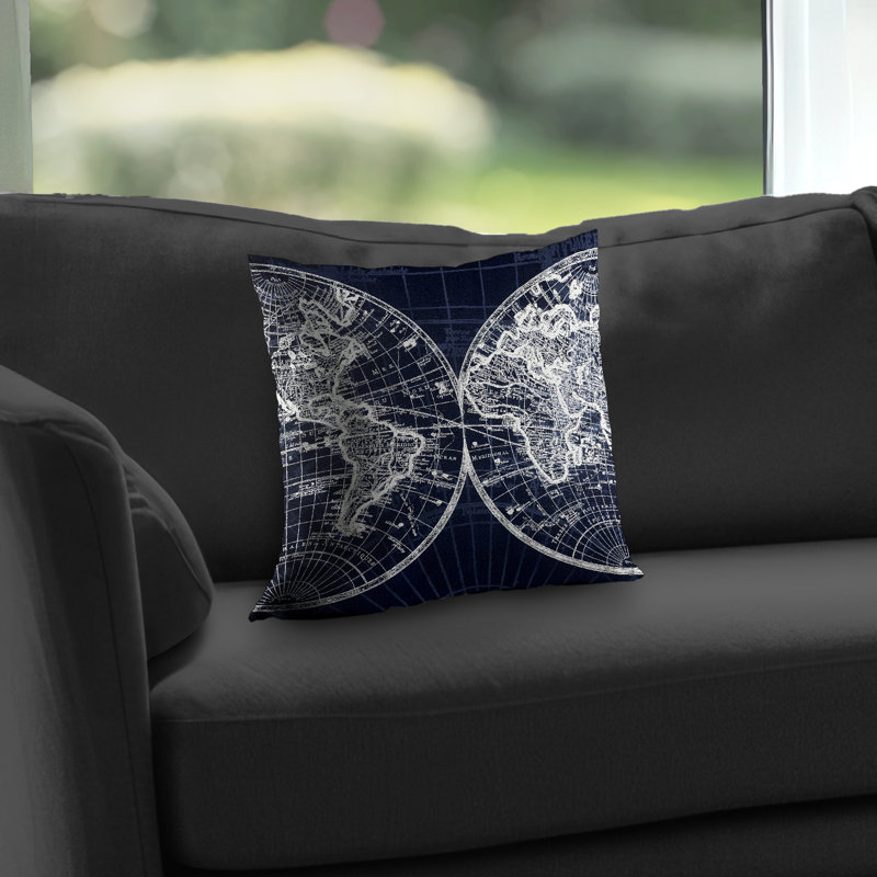 World Map Blue Print Throw - Bedroom Satellite View – Throw Pillow Cover Only, Double-Sided Print, Insert Not Included