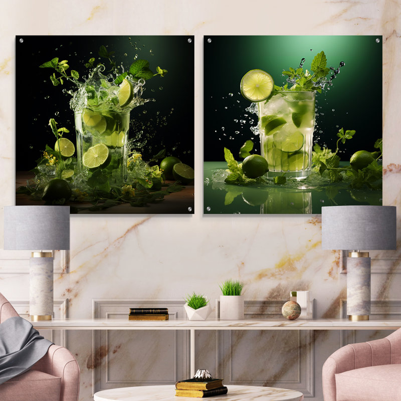 Mojito Cocktail Citrus Blist - ensemble de 2 verres muraux en acrylique, H 16 po x l 33 po