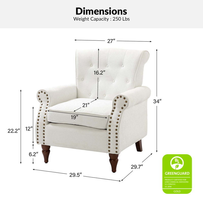 Anine 29.5" W Tufted Armchair, Ivory Polyester