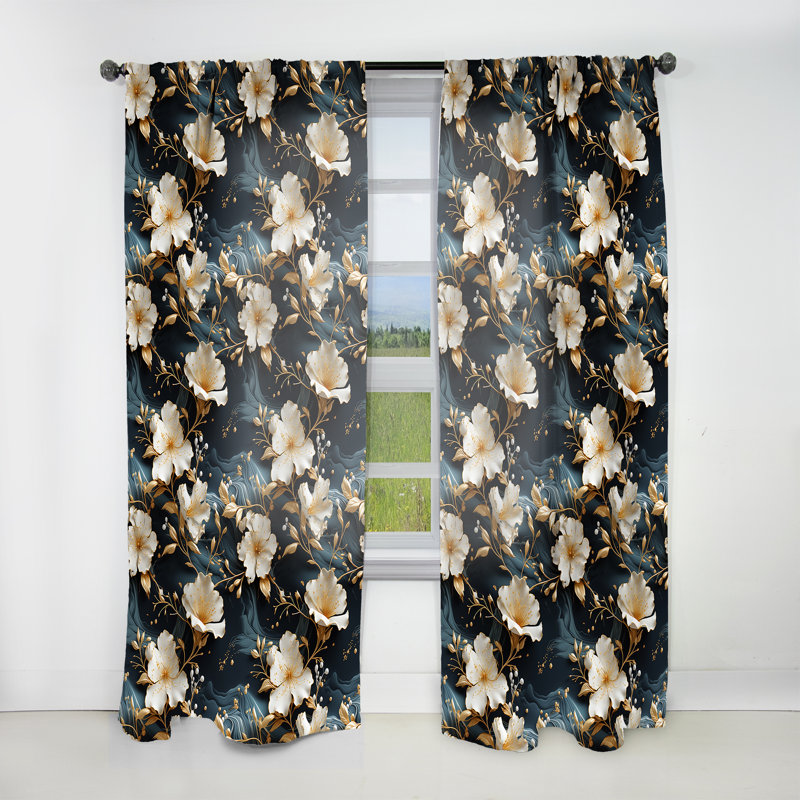 Rideau obscurcissant en marbre Gilded White Floral - Splendor, L 52 po x L 120 po