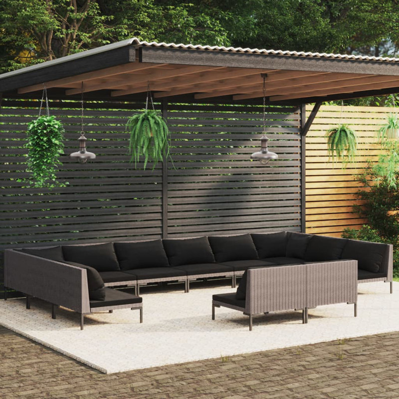 Ebern Designs 12 Piece Garden Lounge Set With Cushions Poly Rattan Dark Grey