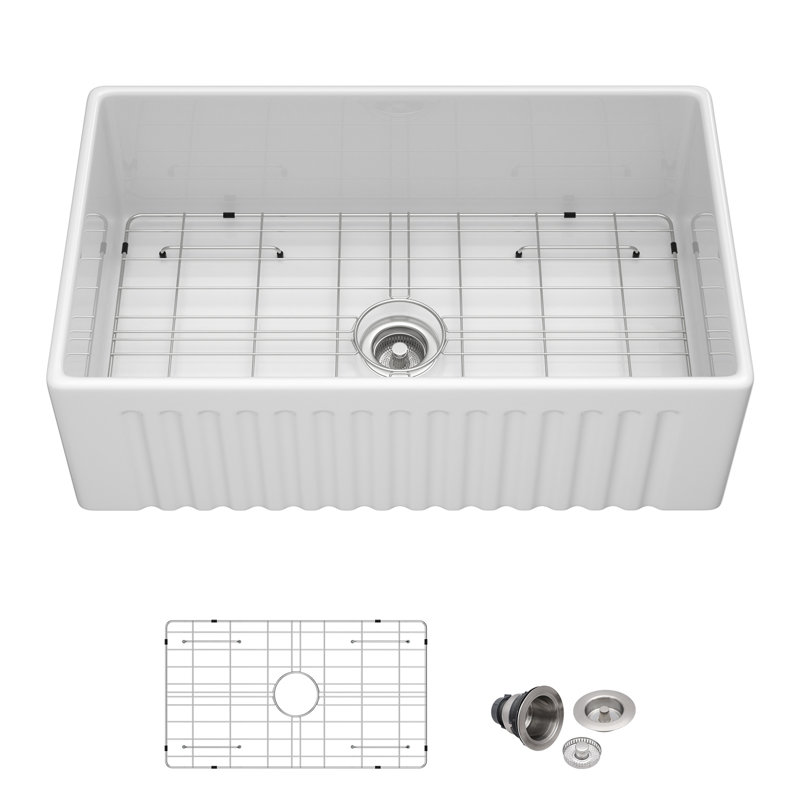 30" L X 18" W Framhouse/Apron Front Kitchen Sink Reversible Ceramic Fireclay Undermount Farmer Kitchen Sinks