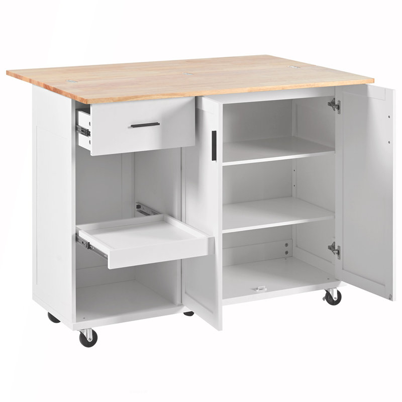 Îlot de cuisine avec comptoir pliable, rangement spacieux et roulettes pour une utilisation polyvalente dans n'importe quelle pièce