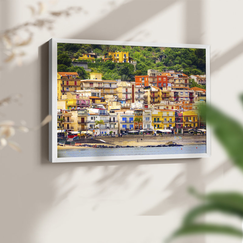 Village de plage italien - reproduction encadrée - réaménageable, H 11 po x l 14 po, Blanc