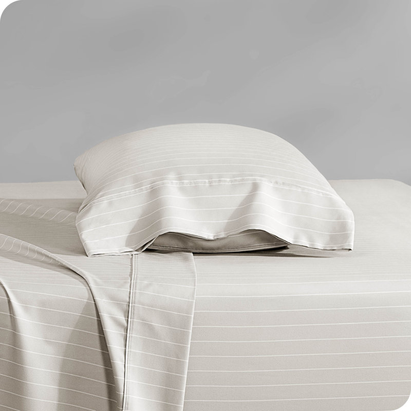 Twin Stone/White Pinstripe Microfiber Deep Pocket Sheet Set
