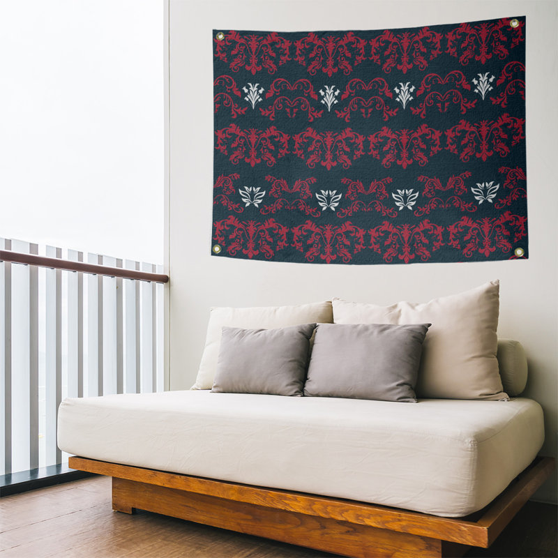 Tapisserie baroque en polyester polyester, H 50 po x l 59 po, Noir / Rouge / Blanc