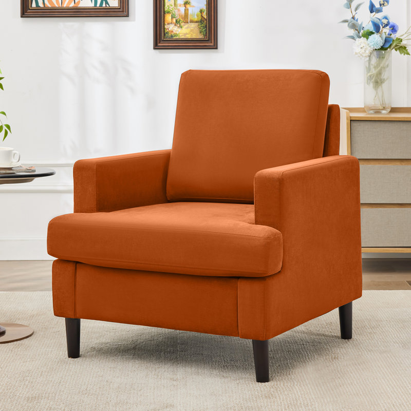 Mid-Century Linen Accent Chair – Stylish, Orange