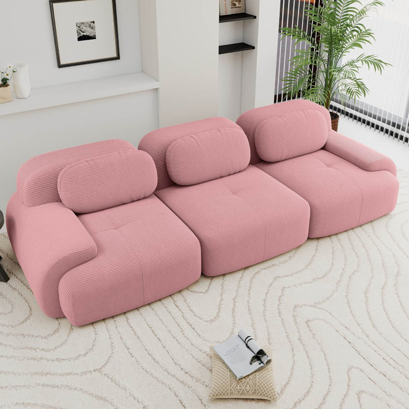 117.3" Oversized Upholstered Corduroy Sofa, Pink