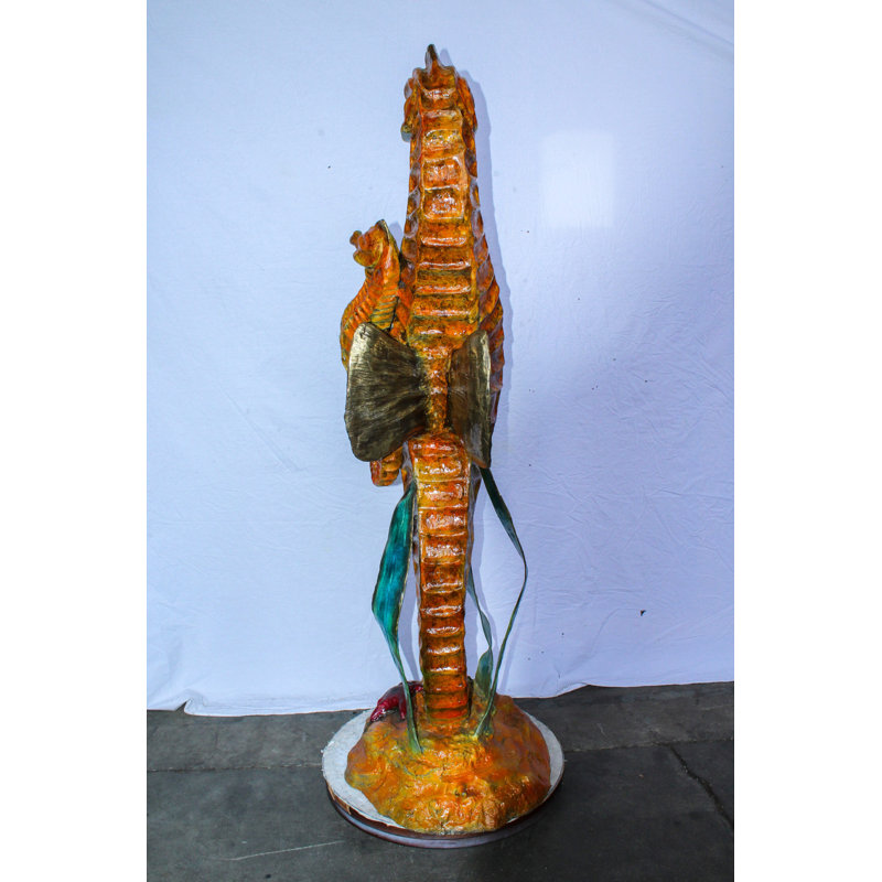 Large Bronze Seahorse and Baby Ocean Fountain Sculpture 26" x 22" x 66"H
