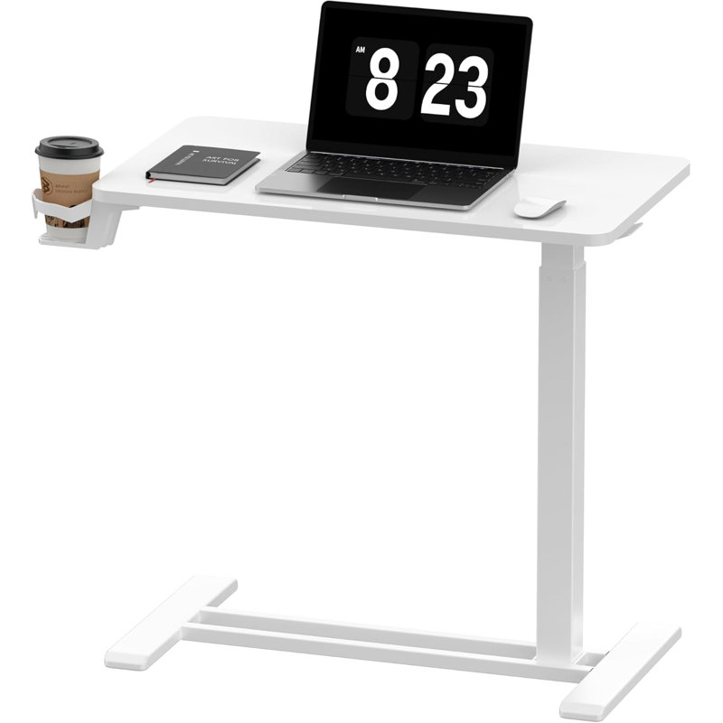 Adjustable Overbed Bedside Table With Wheels Pneumatic Mobile Standing Desk Laptop Desk Rolling Computer Cart Movable Overbed Table Hospital Home Use(27.6" W X 15.7" D)