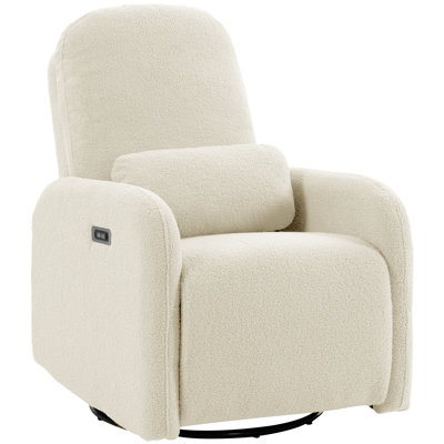 Power Recliner Swivel & Rocker Exquisite Design Ladies' Soft Pillow With USB & TYPE-C Port  Teddy Fabric