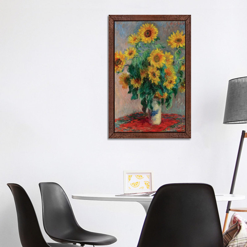 Bouquet Of Sunflowers, 1881 by Claude Monet - Painting on Canvas, Brown Framed, 101.6 cm H x 66.04 cm W