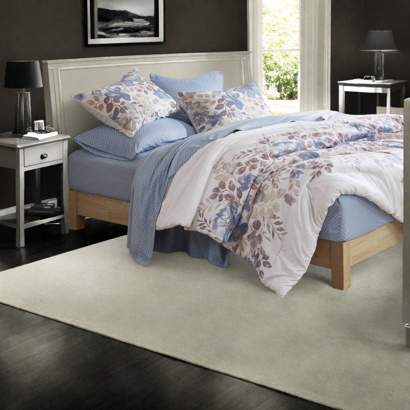 Ensembles de literie doux, polyester grand confort floral bleu pour maison moderne