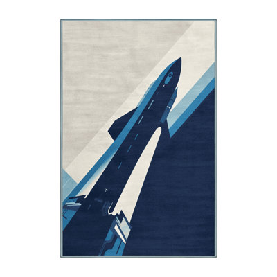 Soft Plush Efimov Space Shuttle Rocket Modern Area Rug in Gray – SkyBlue Binding