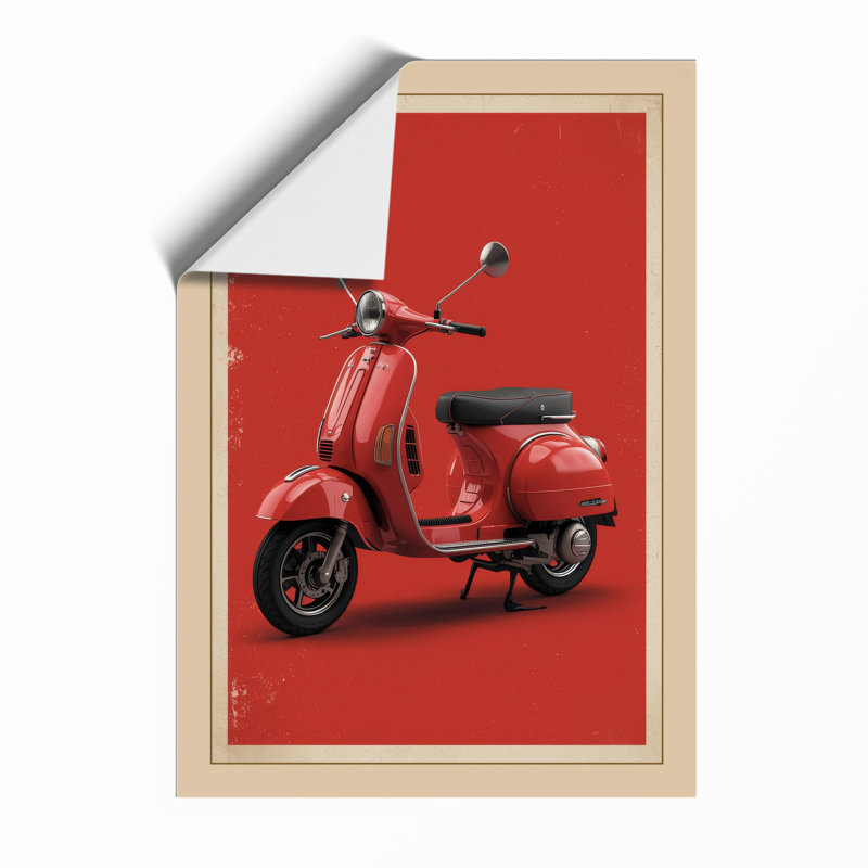 Red Vespa Scooter Retro - Framed Print, Unframed, A3 - 42.0 x 29.7 cm