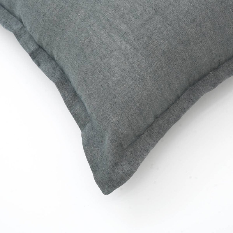 Coussin décoratif | Coussin en lin uni avec brides | 22 x 22 po, Gris