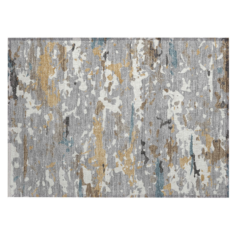 Machine Washable Indoor/Outdoor Chantille ACN2595 Abstract Rug, 1'8" x 2'6", Gray