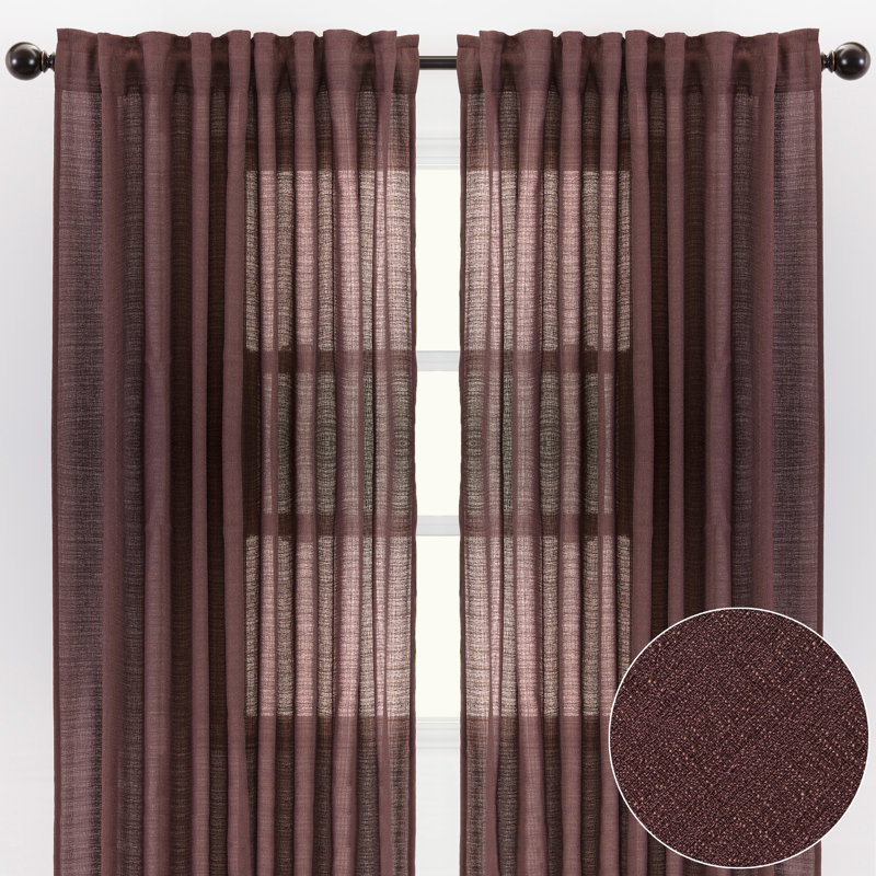Paire de rideaux semi-transparents avec passe-tringle Moller, l 52 po x L 108 po, Brun