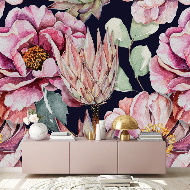 Panneau de papier peint adhésif grandes fleurs L 8,33 pi x l 100 po