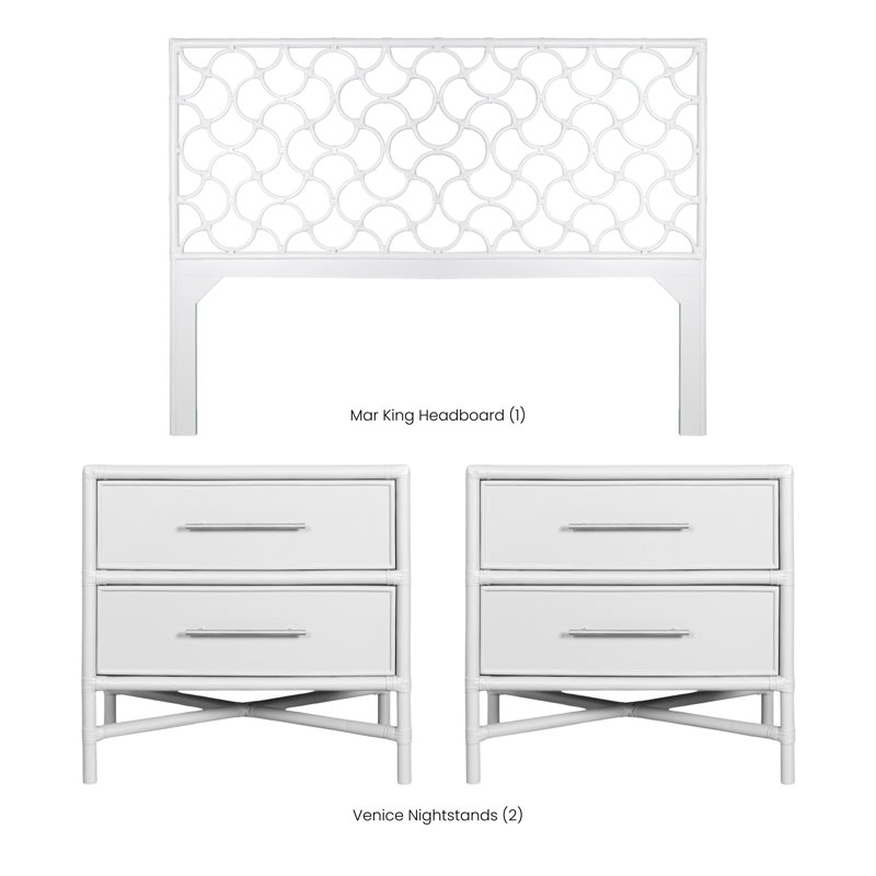 Mar King Headboard And Verona Nightstand Set – White, White, King, 3 Pcs: Headboard, 2 Nightstands