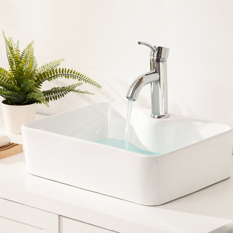 19x15" Bathroom Vessel Sink Ceramic Modern White - Rectangular, Stain-, Countertop Mount 19"x15", White, Stain ,