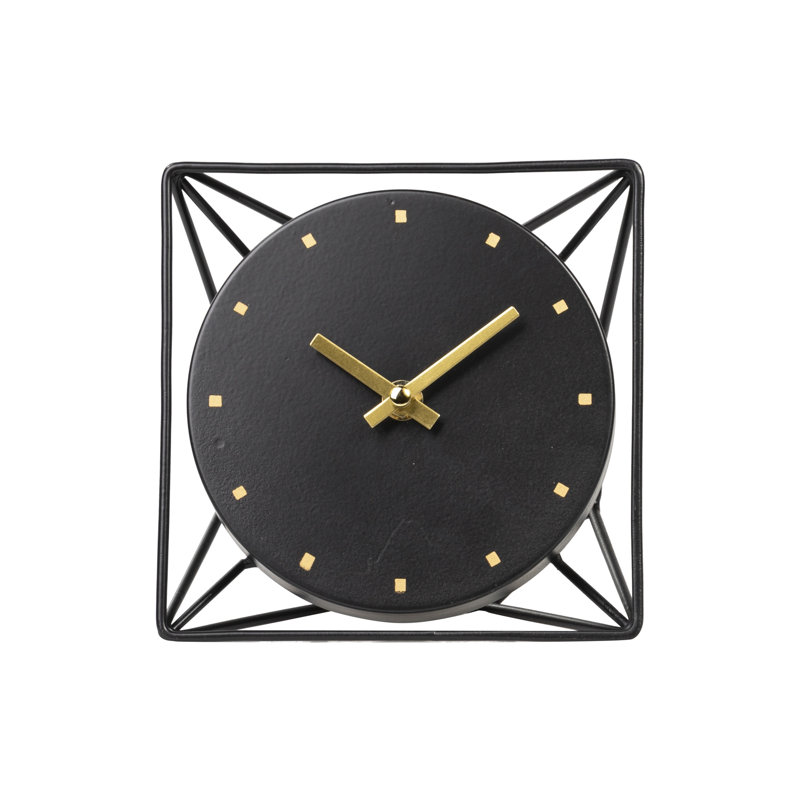 Analog Metal Mechanical Tabletop Clock, Black, 23" H x 23" W x 5" D