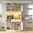 71" Kitchen Hutch Pantry With Power Outlet, Wooden Storage Cabinet with LED Lights, Adjustable Shelves and Drawer-2025243309