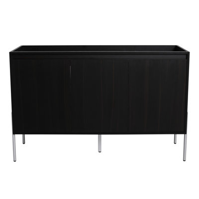 Commode autoportante en chêne foncé de 48 po - Meuble-lavabo de salle de bain moderne et doux, design, portes fermées
