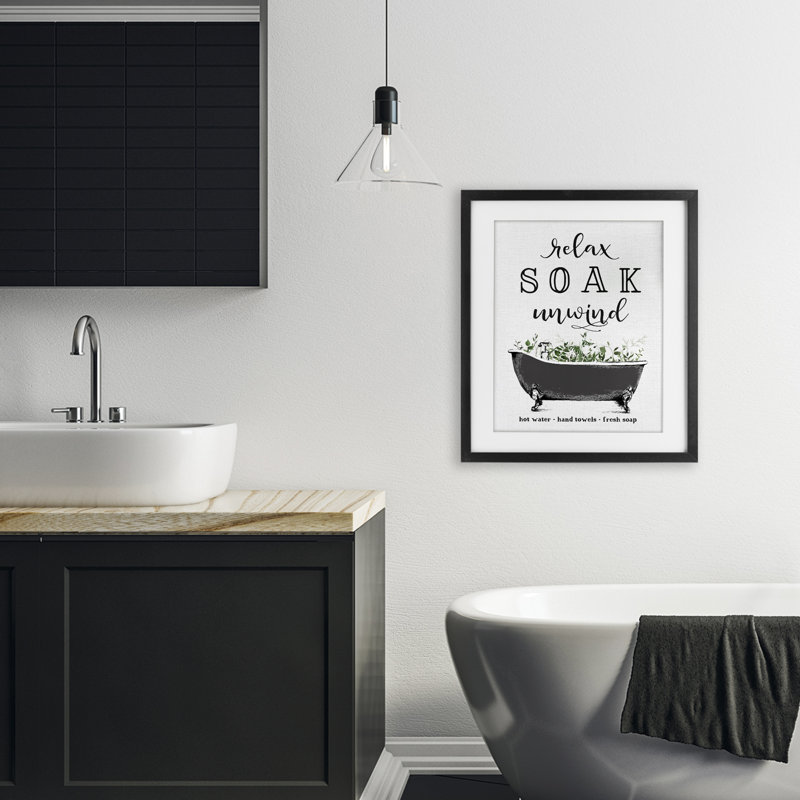 «Vintage Bathing Reminders», impression encadrée sous verre, design par lettré et doublé, H 21 po x l 17 po