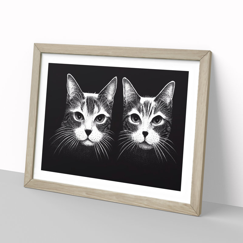 Two Cats Vol.1 - Framed Print, 46cm H x 64cm W x 2cm D, Oak