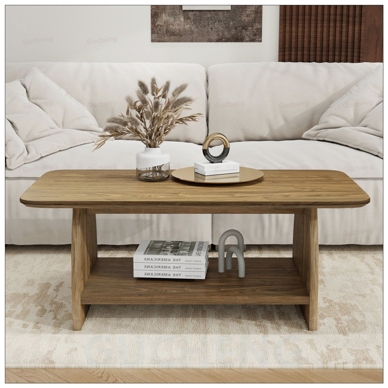 Table basse de salon moderne et minimaliste avec rangement double couche, conception arrondie sécuritaire et assemblage facile