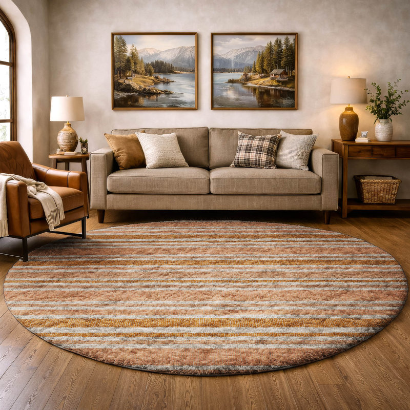 Tapis à poils longs de qualité supérieure lavable à la machine Dream ADS531, Paprika, Rond 8 pi