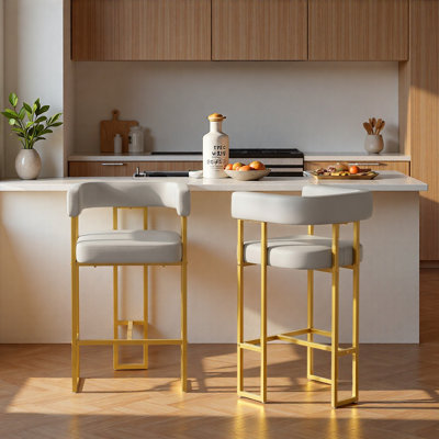 Modern Counter Height Bar Stools Set of 2, 26" Barstools with Backrest and Footrest, Metal Frame Upholstered Island Chairs for Kitchen Dining Room