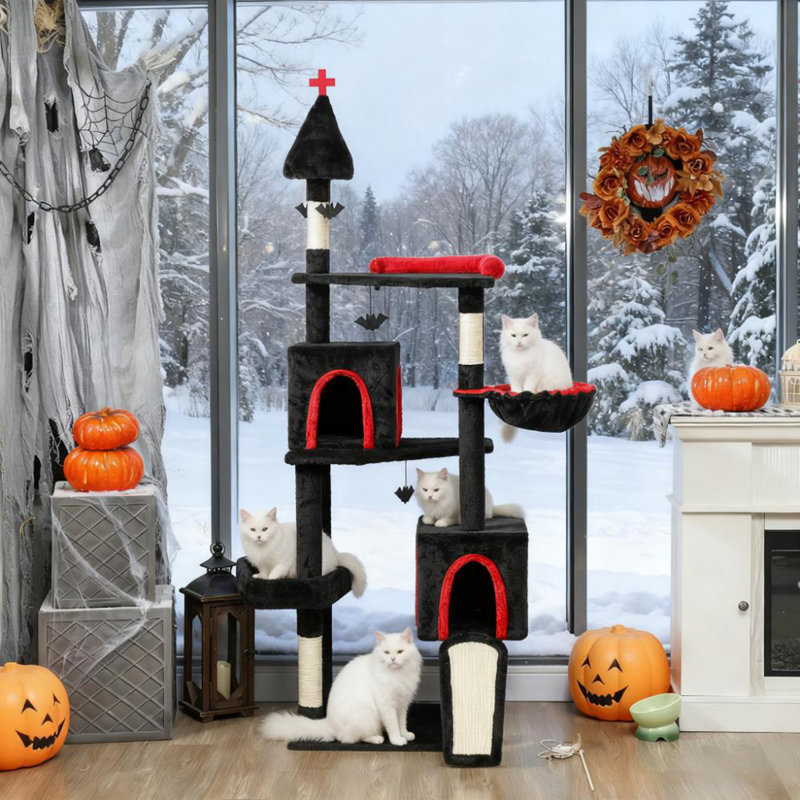 Gothic Castle Themed Multi-Level Cat Tower with Scratching Posts and Plush Retreats