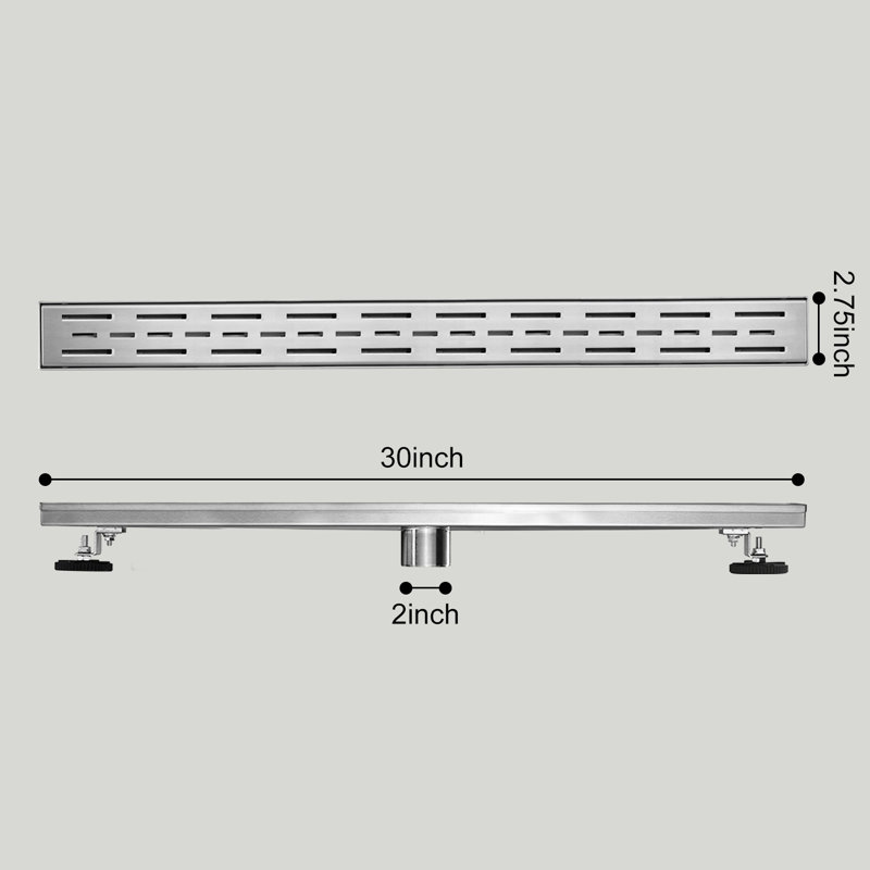 Drain de douche linéaire 30 "avec grille à motif de barre, Nickel brossé