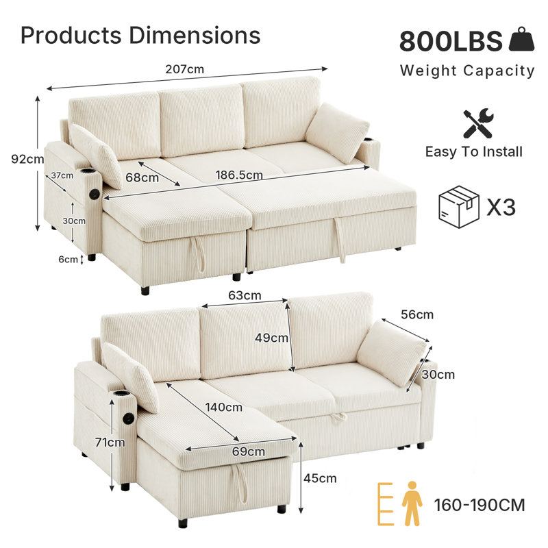 Corduroy Sofa & Chaise, Cream