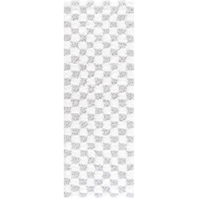 Atiran Checkered Plush Pile Gray Area Rug