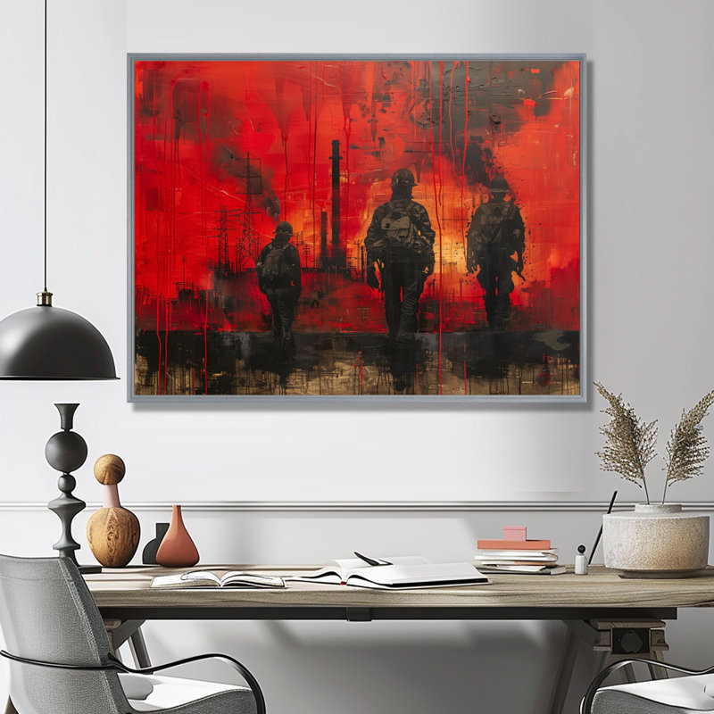 Décoration murale rouge et noir Power Surgeon Power Plant I - Power Plants, Encadrement argenté, H 30 po x l 40 po x P 1,5 po